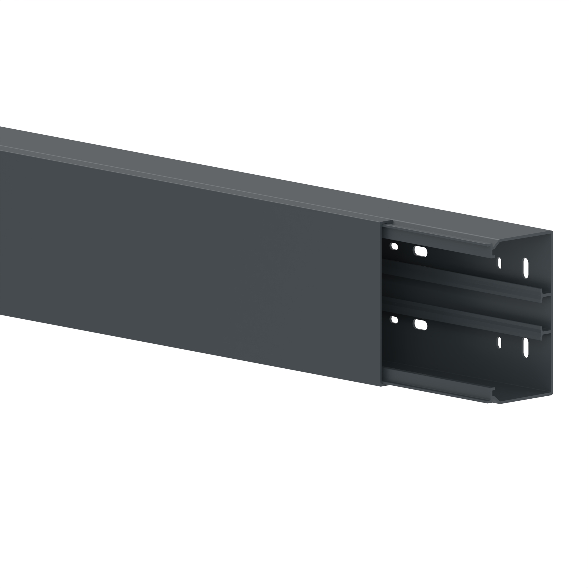 Leitungsführungskanal in Anthrazit (RAL 7016) – zeitlose Farbwahl für moderne Architektur und Aluminiumfassaden.