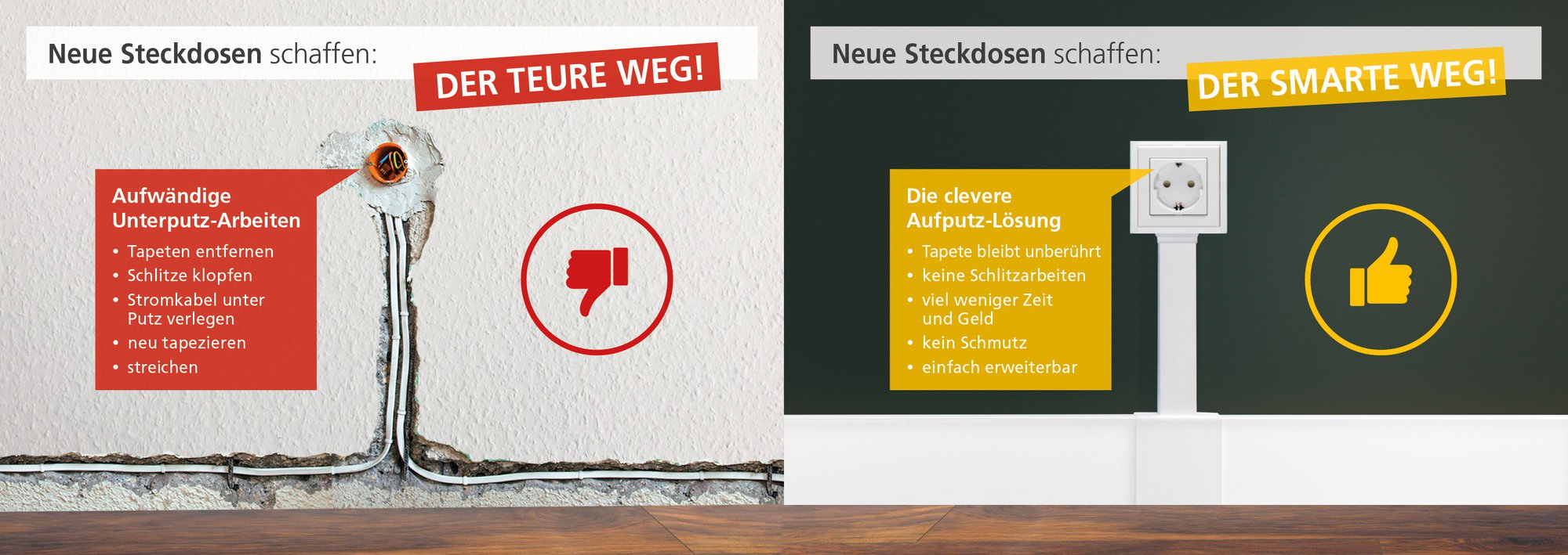 Neue Steckdosen schaffen_UP vs. AP Neue Steckdosen schaffen_UP vs. AP